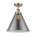 Cone Semi-Flush Mount shown in the Antique Copper finish with a Plated Smoke shade