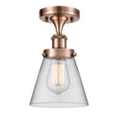 Cone Semi-Flush Mount shown in the Antique Copper finish with a Clear shade