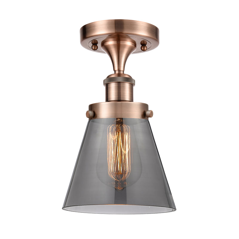 Cone Semi-Flush Mount shown in the Antique Copper finish with a Plated Smoke shade