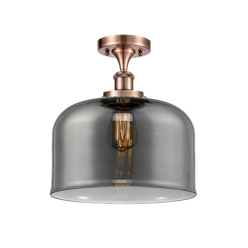 Bell Semi-Flush Mount shown in the Antique Copper finish with a Plated Smoke shade