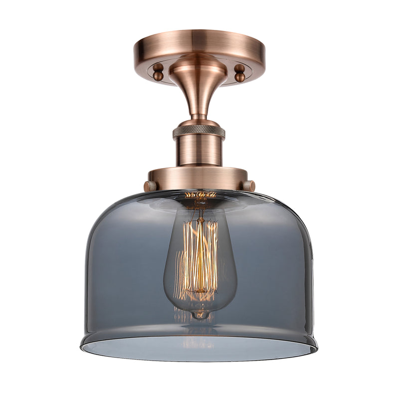 Bell Semi-Flush Mount shown in the Antique Copper finish with a Plated Smoke shade