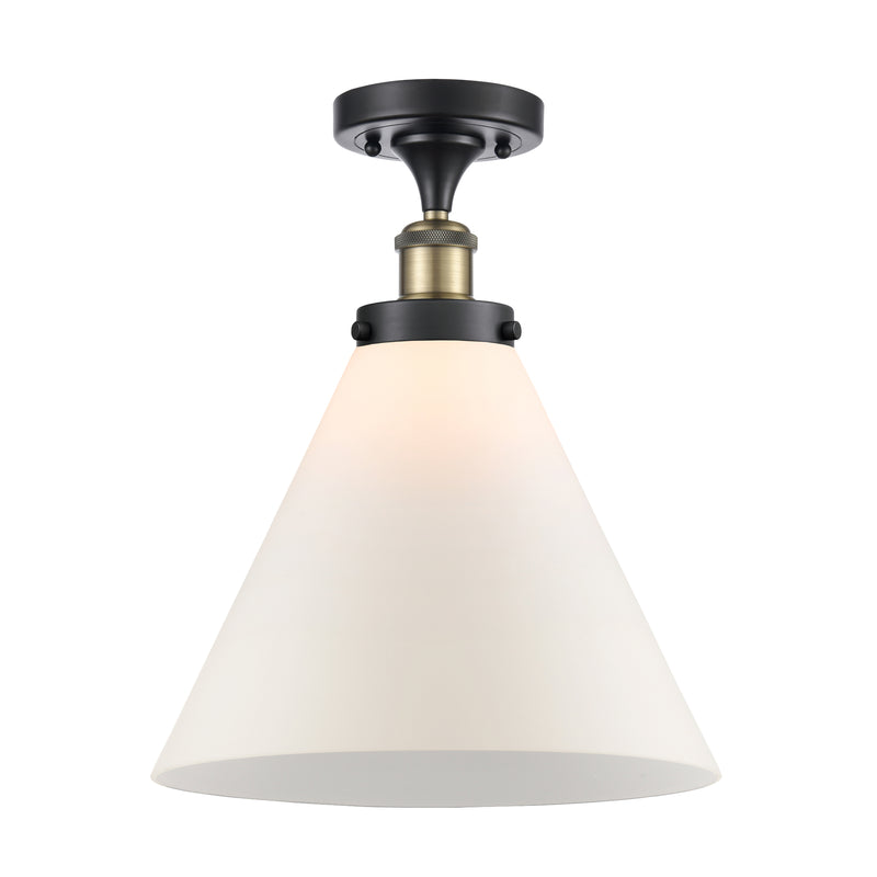 Cone Semi-Flush Mount shown in the Black Antique Brass finish with a Matte White shade