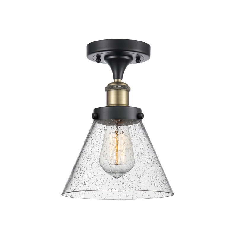 Cone Semi-Flush Mount shown in the Black Antique Brass finish with a Seedy shade