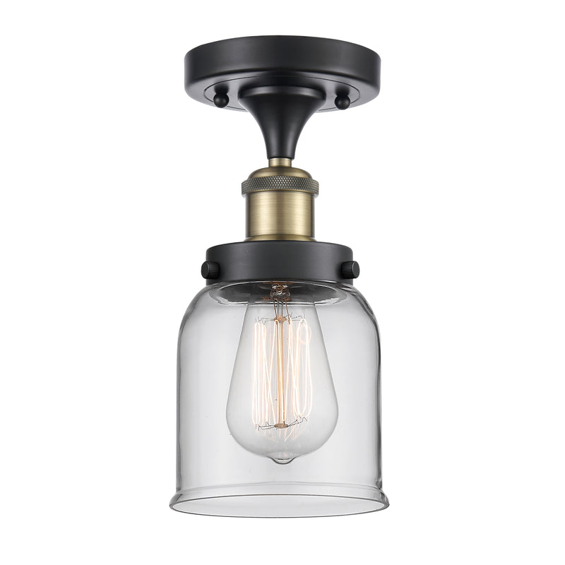 Bell Semi-Flush Mount shown in the Black Antique Brass finish with a Clear shade