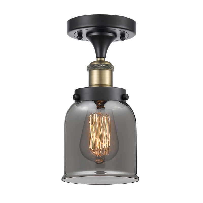 Bell Semi-Flush Mount shown in the Black Antique Brass finish with a Plated Smoke shade