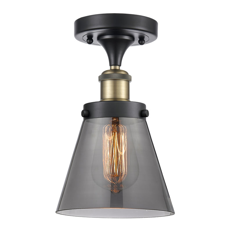 Cone Semi-Flush Mount shown in the Black Antique Brass finish with a Plated Smoke shade