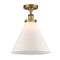 Cone Semi-Flush Mount shown in the Brushed Brass finish with a Matte White shade