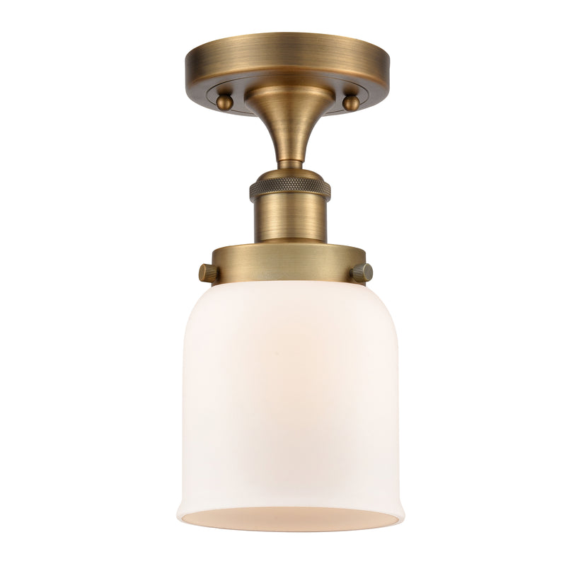 Bell Semi-Flush Mount shown in the Brushed Brass finish with a Matte White shade