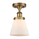 Cone Semi-Flush Mount shown in the Brushed Brass finish with a Matte White shade