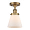 Cone Semi-Flush Mount shown in the Brushed Brass finish with a Matte White shade