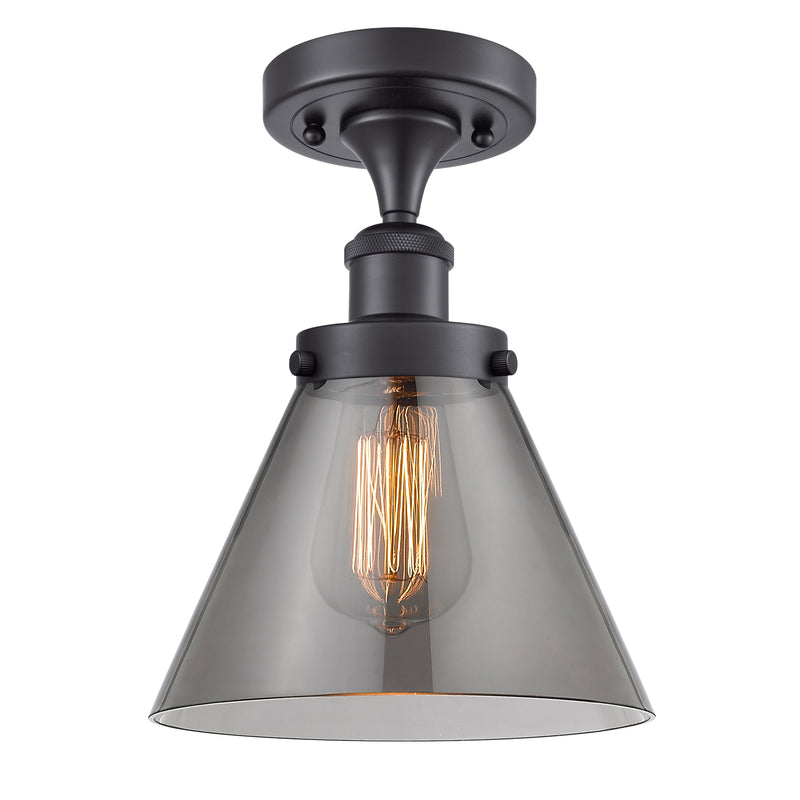 Cone Semi-Flush Mount shown in the Matte Black finish with a Plated Smoke shade