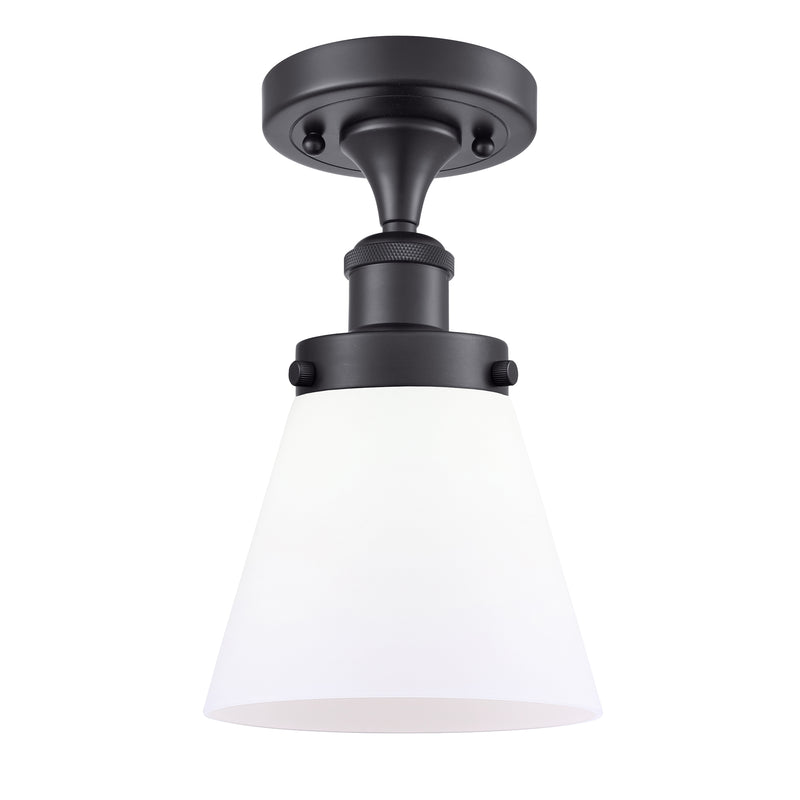 Cone Semi-Flush Mount shown in the Matte Black finish with a Matte White shade