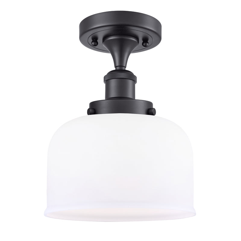 Bell Semi-Flush Mount shown in the Matte Black finish with a Matte White shade