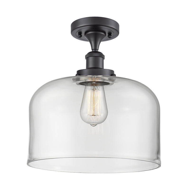 Bell Semi-Flush Mount shown in the Matte Black finish with a Clear shade