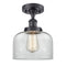 Bell Semi-Flush Mount shown in the Matte Black finish with a Clear shade