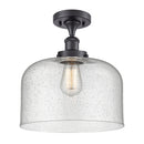 Bell Semi-Flush Mount shown in the Matte Black finish with a Seedy shade