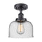 Bell Semi-Flush Mount shown in the Matte Black finish with a Seedy shade