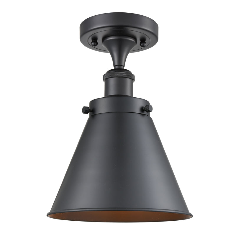 Appalachian Semi-Flush Mount shown in the Matte Black finish with a Matte Black shade