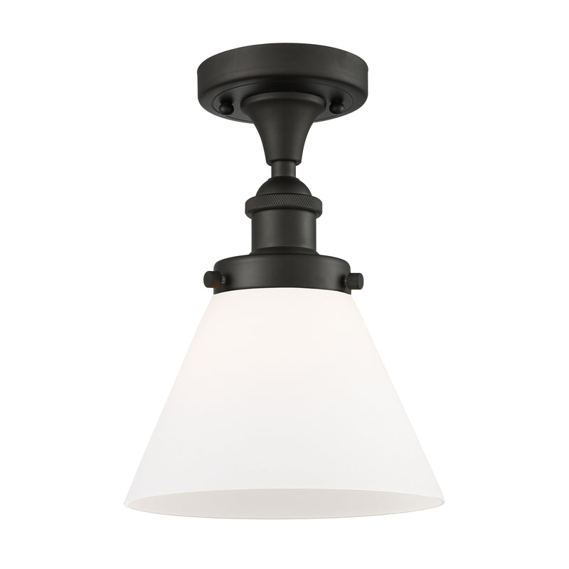 Cone Semi-Flush Mount shown in the Oil Rubbed Bronze finish with a Matte White shade