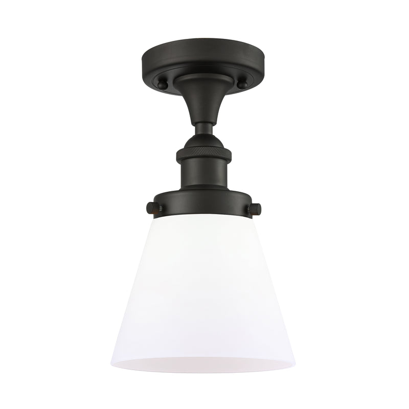 Cone Semi-Flush Mount shown in the Oil Rubbed Bronze finish with a Matte White shade