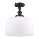 Bell Semi-Flush Mount shown in the Oil Rubbed Bronze finish with a Matte White shade