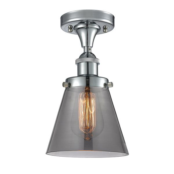 Cone Semi-Flush Mount shown in the Polished Chrome finish with a Plated Smoke shade