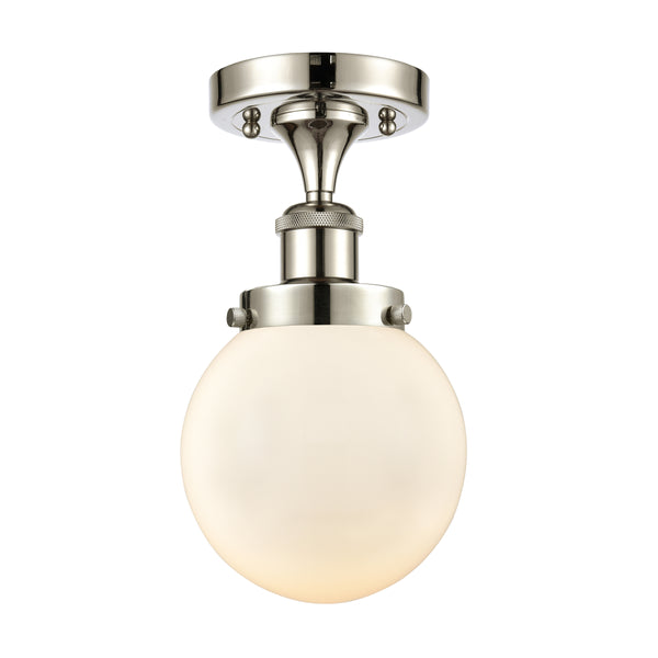 Beacon Semi-Flush Mount shown in the Polished Nickel finish with a Matte White shade