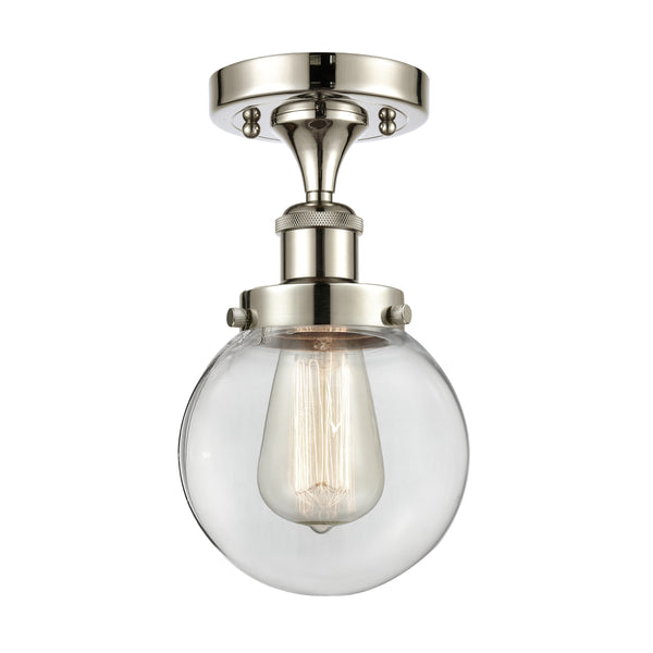 Beacon Semi-Flush Mount shown in the Polished Nickel finish with a Clear shade