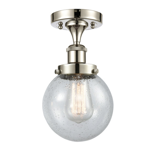 Beacon Semi-Flush Mount shown in the Polished Nickel finish with a Seedy shade
