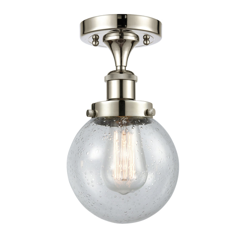 Beacon Semi-Flush Mount shown in the Polished Nickel finish with a Seedy shade