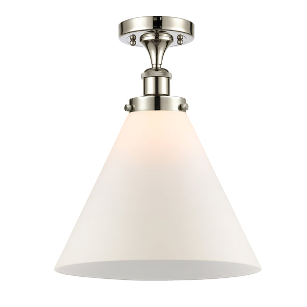 Cone Semi-Flush Mount shown in the Polished Nickel finish with a Matte White shade