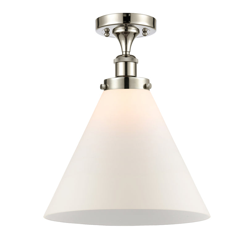 Cone Semi-Flush Mount shown in the Polished Nickel finish with a Matte White shade