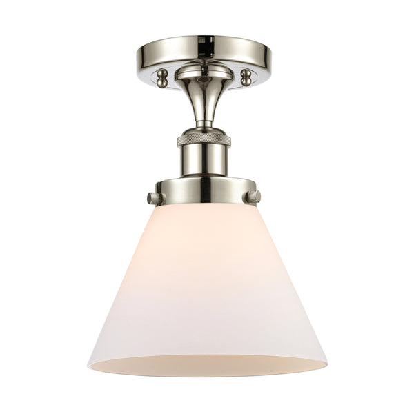 Cone Semi-Flush Mount shown in the Polished Nickel finish with a Matte White shade