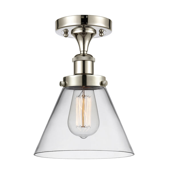 Cone Semi-Flush Mount shown in the Polished Nickel finish with a Clear shade