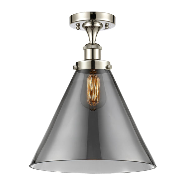 Cone Semi-Flush Mount shown in the Polished Nickel finish with a Plated Smoke shade