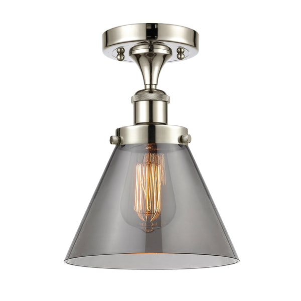 Cone Semi-Flush Mount shown in the Polished Nickel finish with a Plated Smoke shade