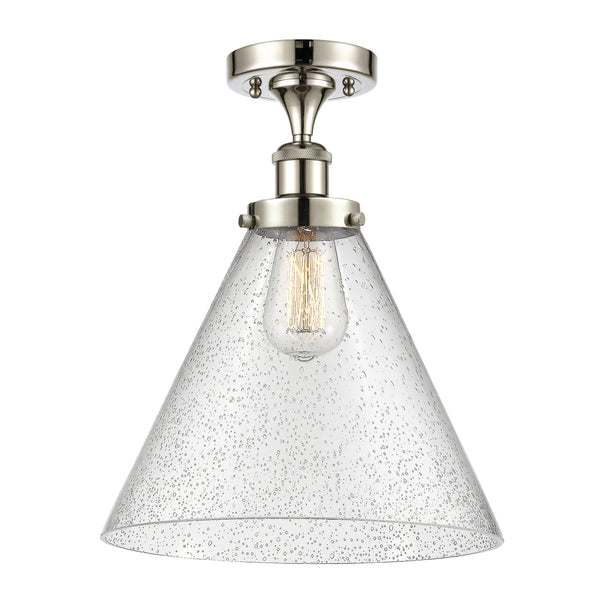 Cone Semi-Flush Mount shown in the Polished Nickel finish with a Seedy shade
