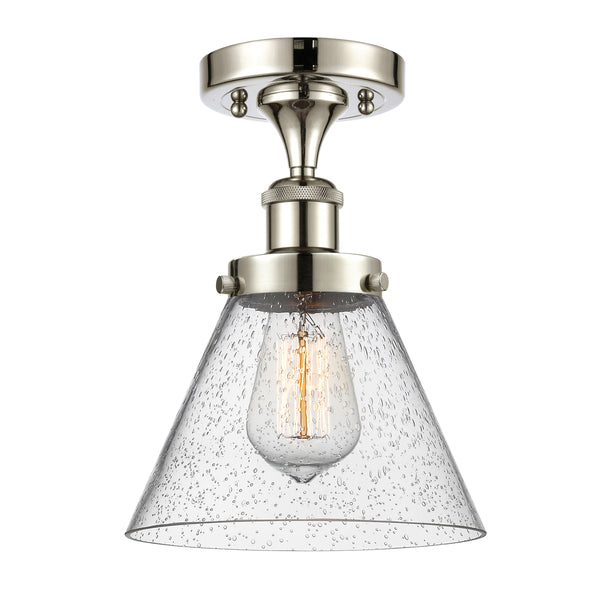 Cone Semi-Flush Mount shown in the Polished Nickel finish with a Seedy shade