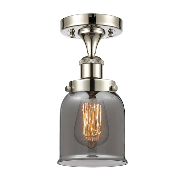Bell Semi-Flush Mount shown in the Polished Nickel finish with a Plated Smoke shade