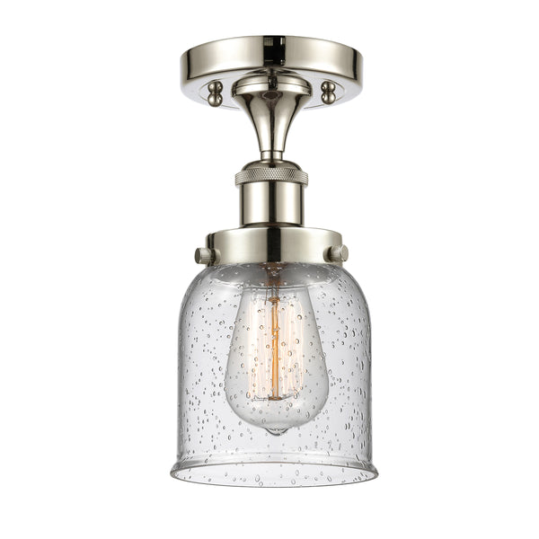 Bell Semi-Flush Mount shown in the Polished Nickel finish with a Seedy shade