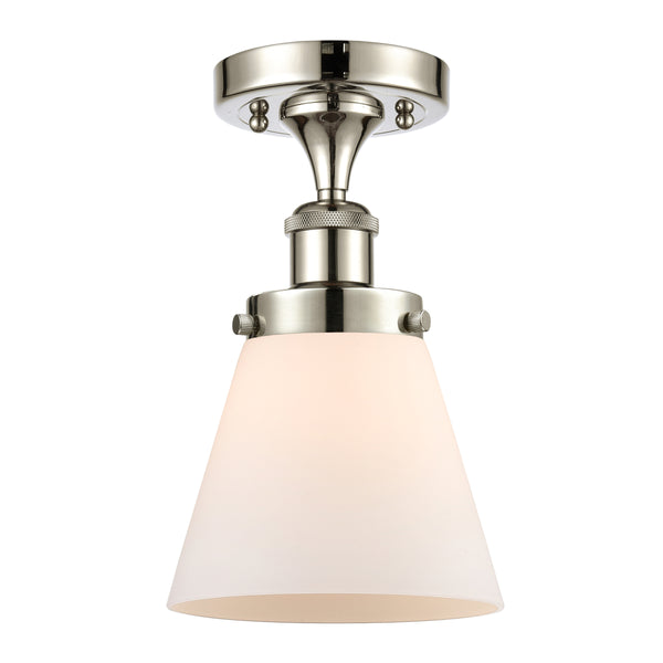 Cone Semi-Flush Mount shown in the Polished Nickel finish with a Matte White shade