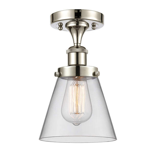 Cone Semi-Flush Mount shown in the Polished Nickel finish with a Clear shade