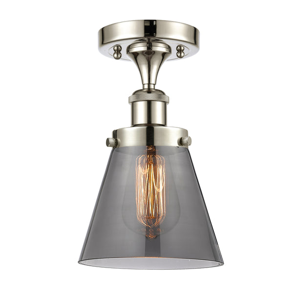 Cone Semi-Flush Mount shown in the Polished Nickel finish with a Plated Smoke shade