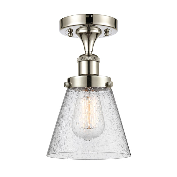 Cone Semi-Flush Mount shown in the Polished Nickel finish with a Seedy shade