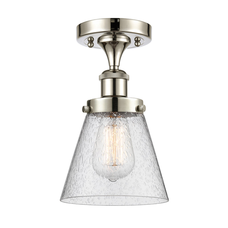 Cone Semi-Flush Mount shown in the Polished Nickel finish with a Seedy shade