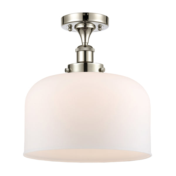 Bell Semi-Flush Mount shown in the Polished Nickel finish with a Matte White shade
