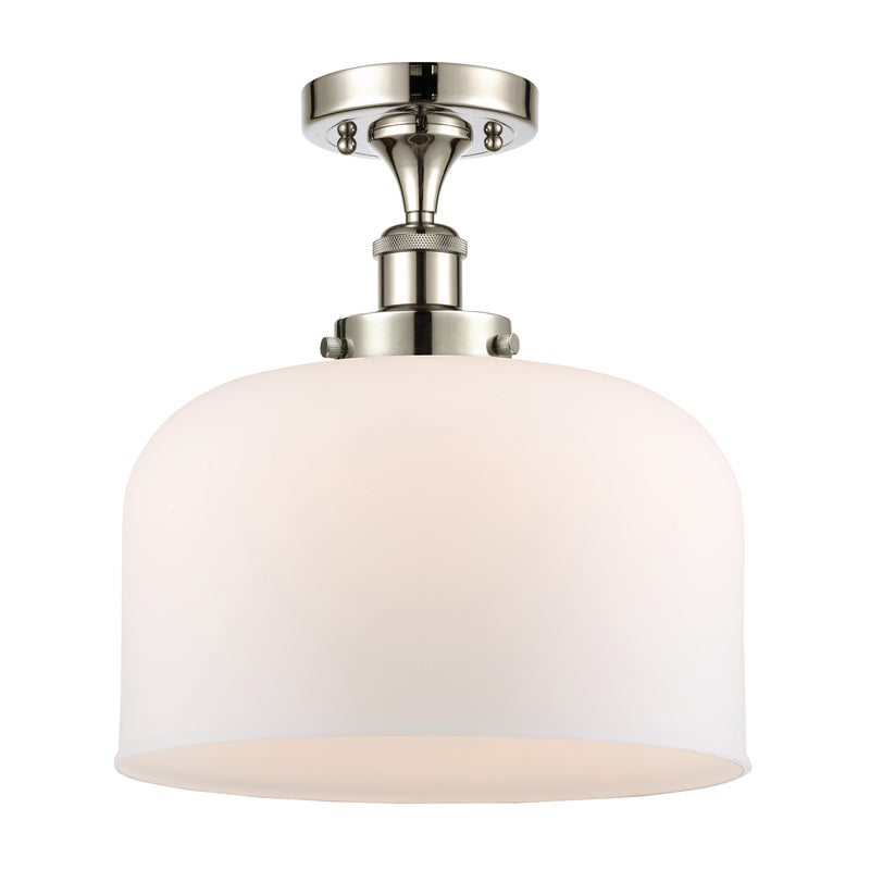 Bell Semi-Flush Mount shown in the Polished Nickel finish with a Matte White shade