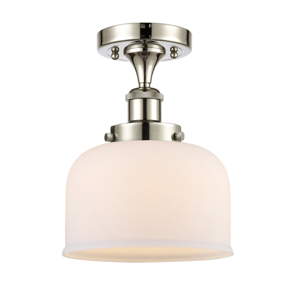 Bell Semi-Flush Mount shown in the Polished Nickel finish with a Matte White shade
