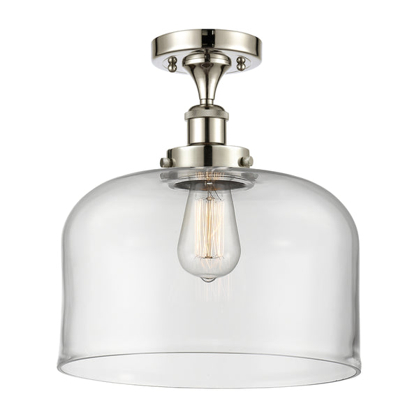 Bell Semi-Flush Mount shown in the Polished Nickel finish with a Clear shade