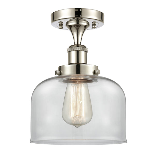 Bell Semi-Flush Mount shown in the Polished Nickel finish with a Clear shade